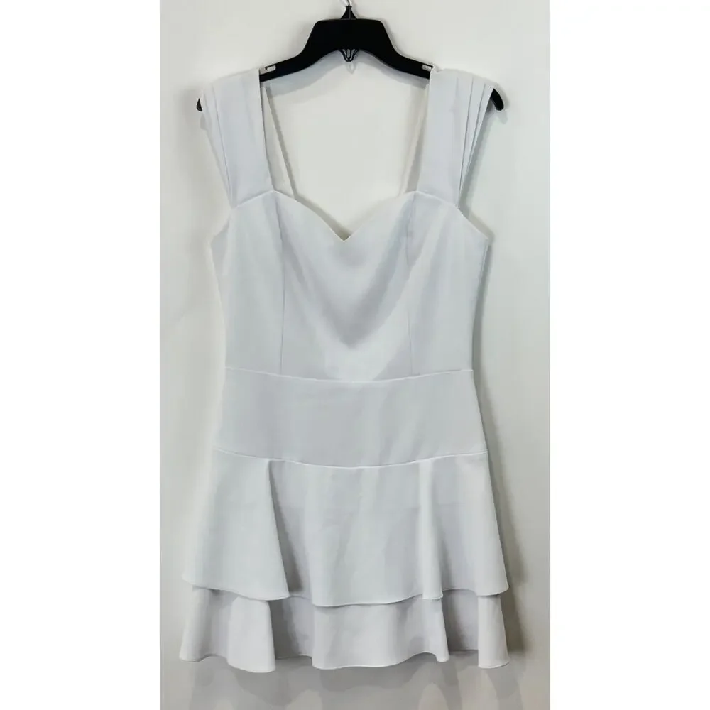 Alice + Olivia Brinda Ruffled Hem Dress Womens 10 White Fit and Flare Cocktail - Picture 2 of 13